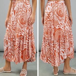 Anthropology Women’s Size XSmall Burnt Orange And White Swirl Print Midi Skirt